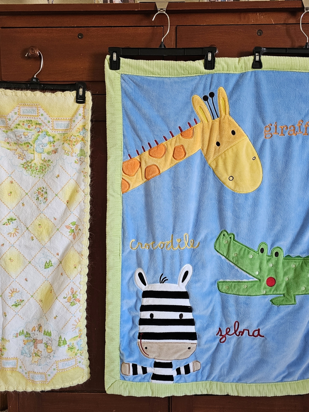 Koala Kids Green and Blue Plush Blanket + Crochet Edge Baby Blanket